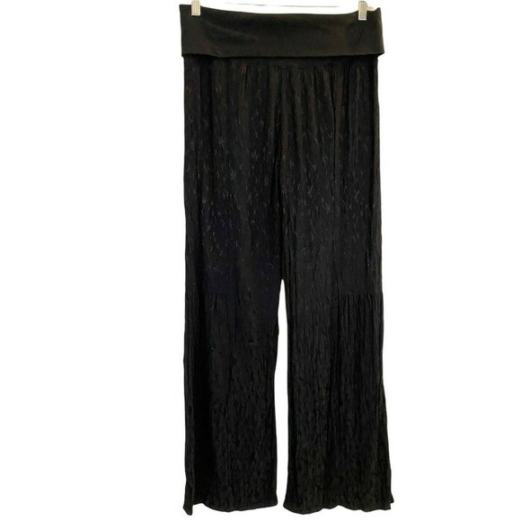 Soft Surroundings Size M Black Jacquard Wide Flare Leg Folded Elastic Waist - Picture 7 of 9